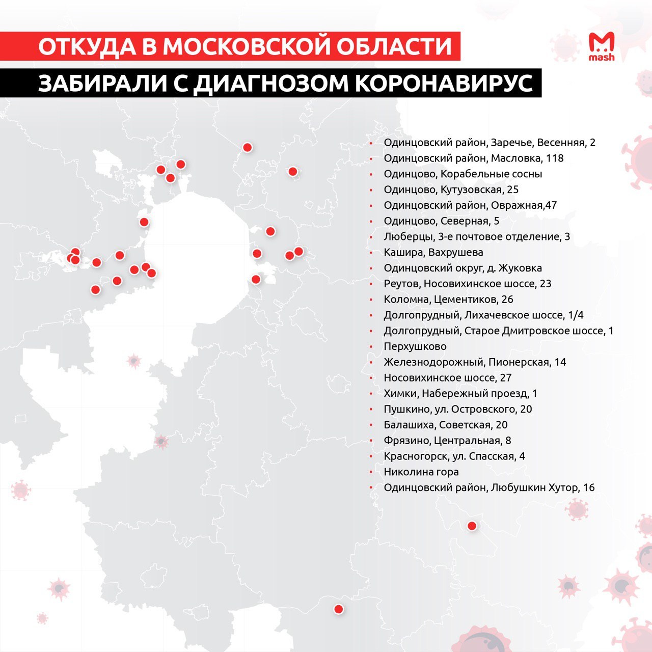 Составлена карта распространения коронавируса в Подмосковье