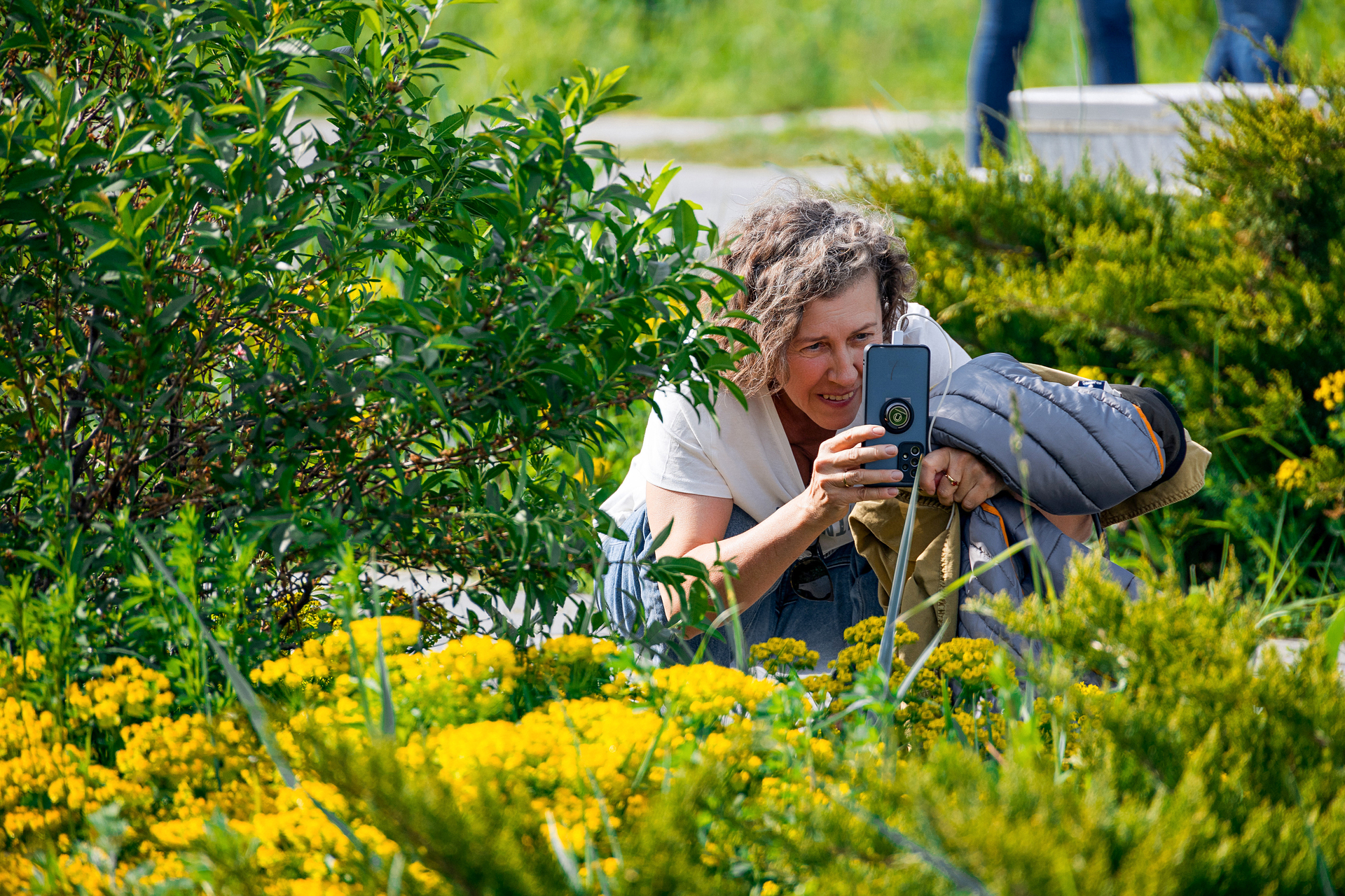 Посетительница фотографирует растения в парке «Зарядье»