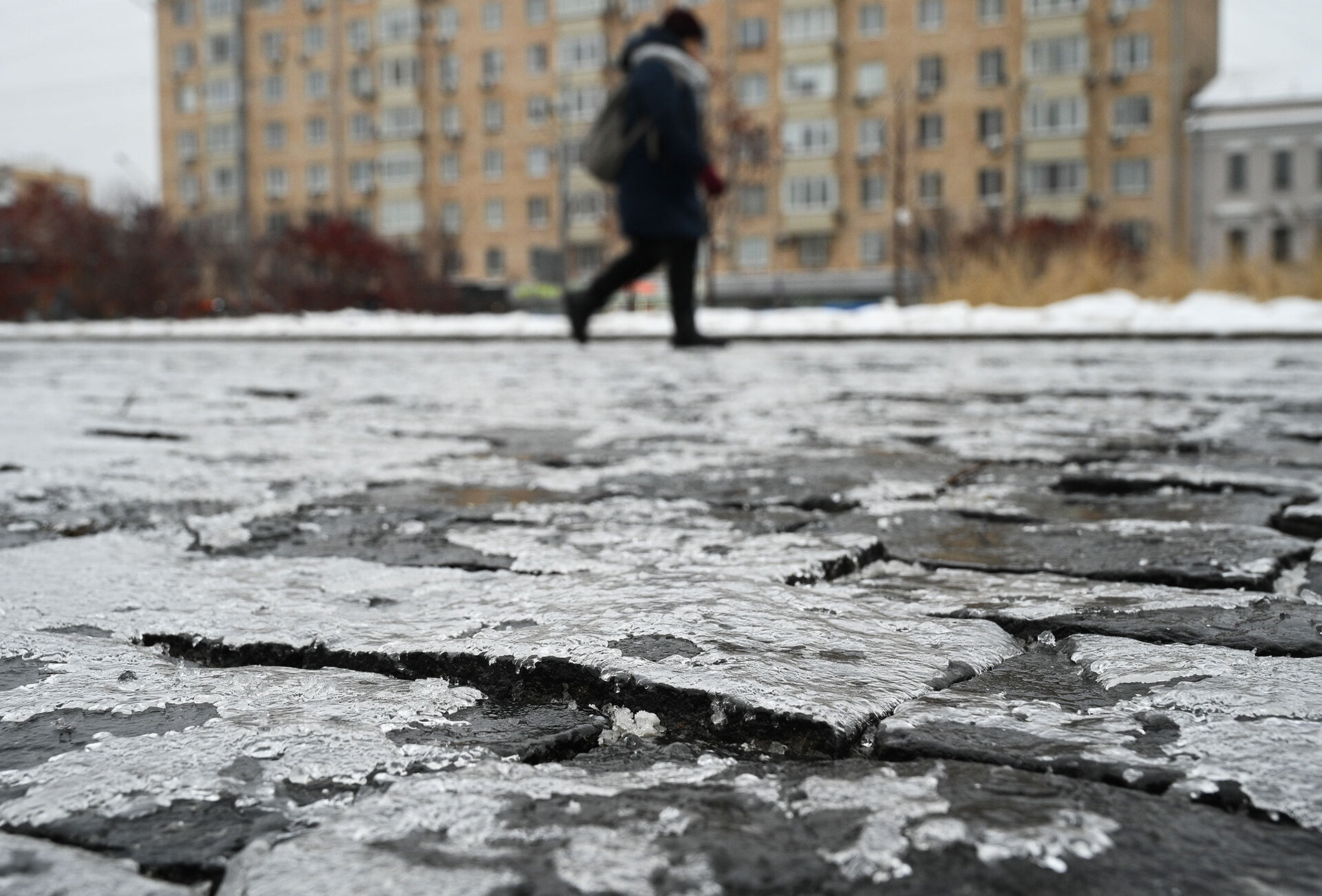 До земли намокли снега. Гололед. Мокрый снег. Гололед в Москве. Сильный гололед.