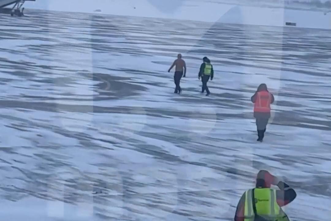 Прогулка мужчины топлес по взлетно-посадочной полосе Домодедова попала на видео